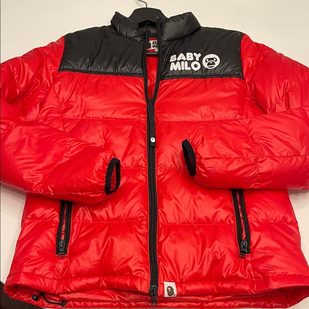 New Without Tags 100% Authentic BAPE Baby Milo Red and Black  puff coat